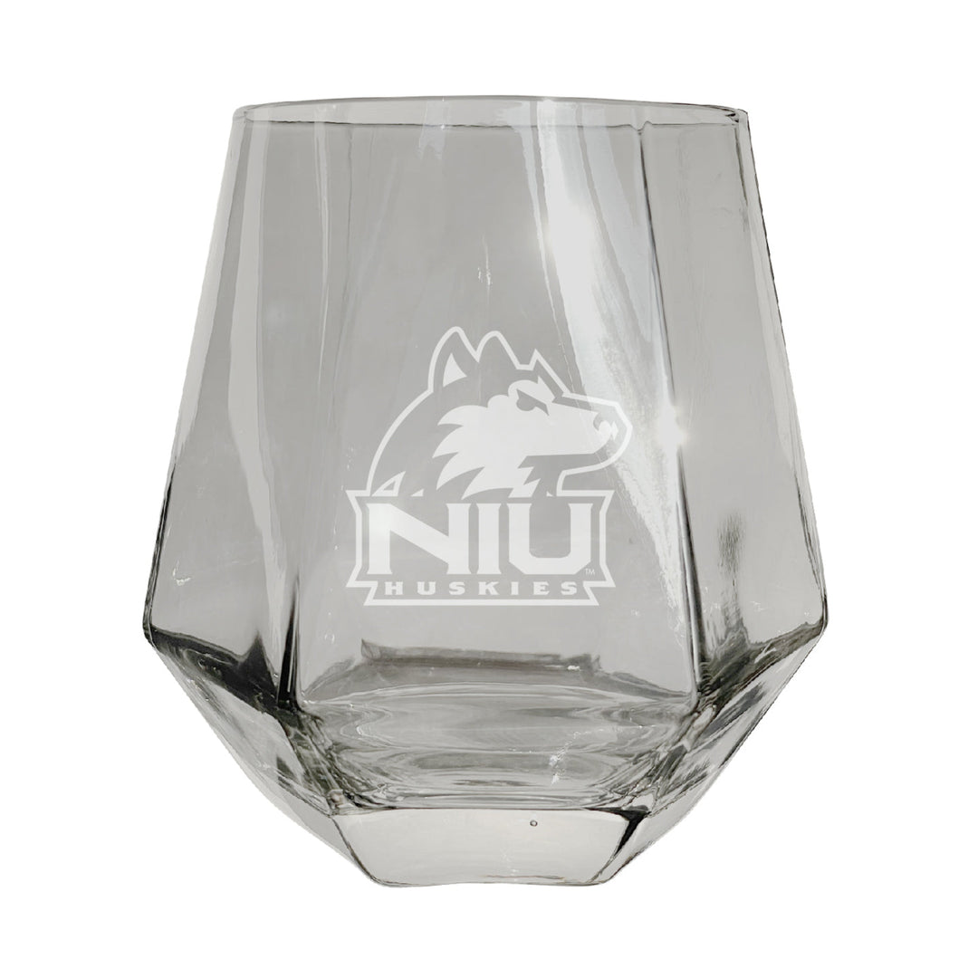 Northern Illinois Huskies Etched Diamond Cut Stemless 10 ounce Wine Glass Clear Image 1