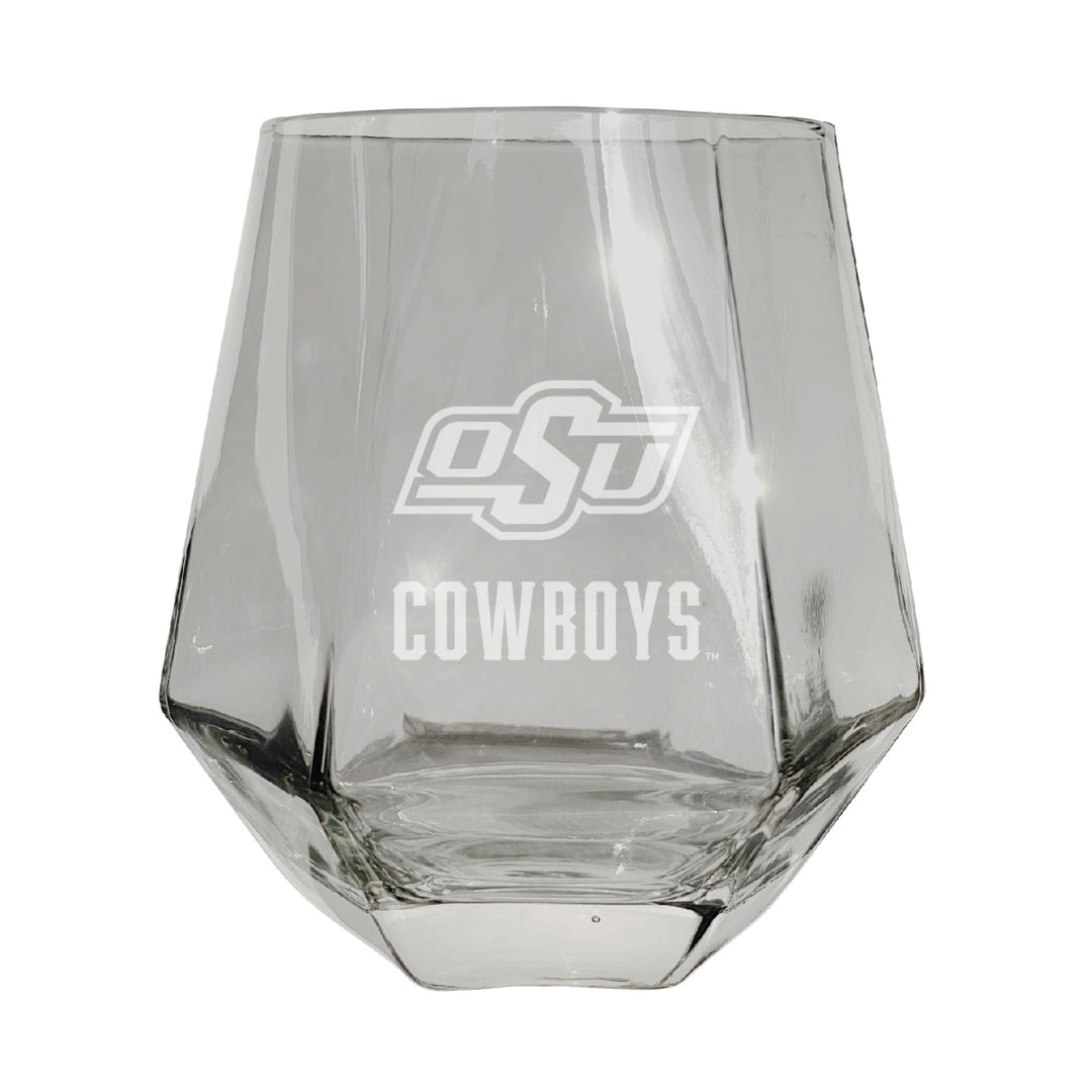 Oklahoma State Cowboys Etched Diamond Cut Stemless 10 ounce Wine Glass Clear Image 1