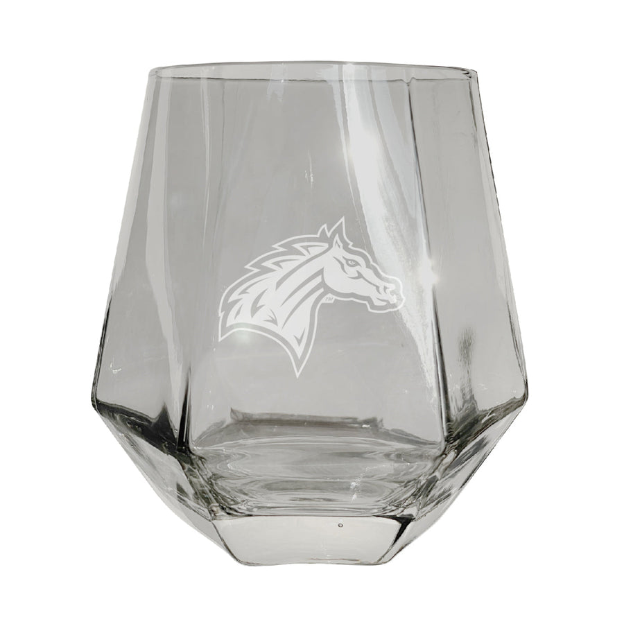 Rider University Broncs Etched Diamond Cut Stemless 10 ounce Wine Glass Clear Image 1