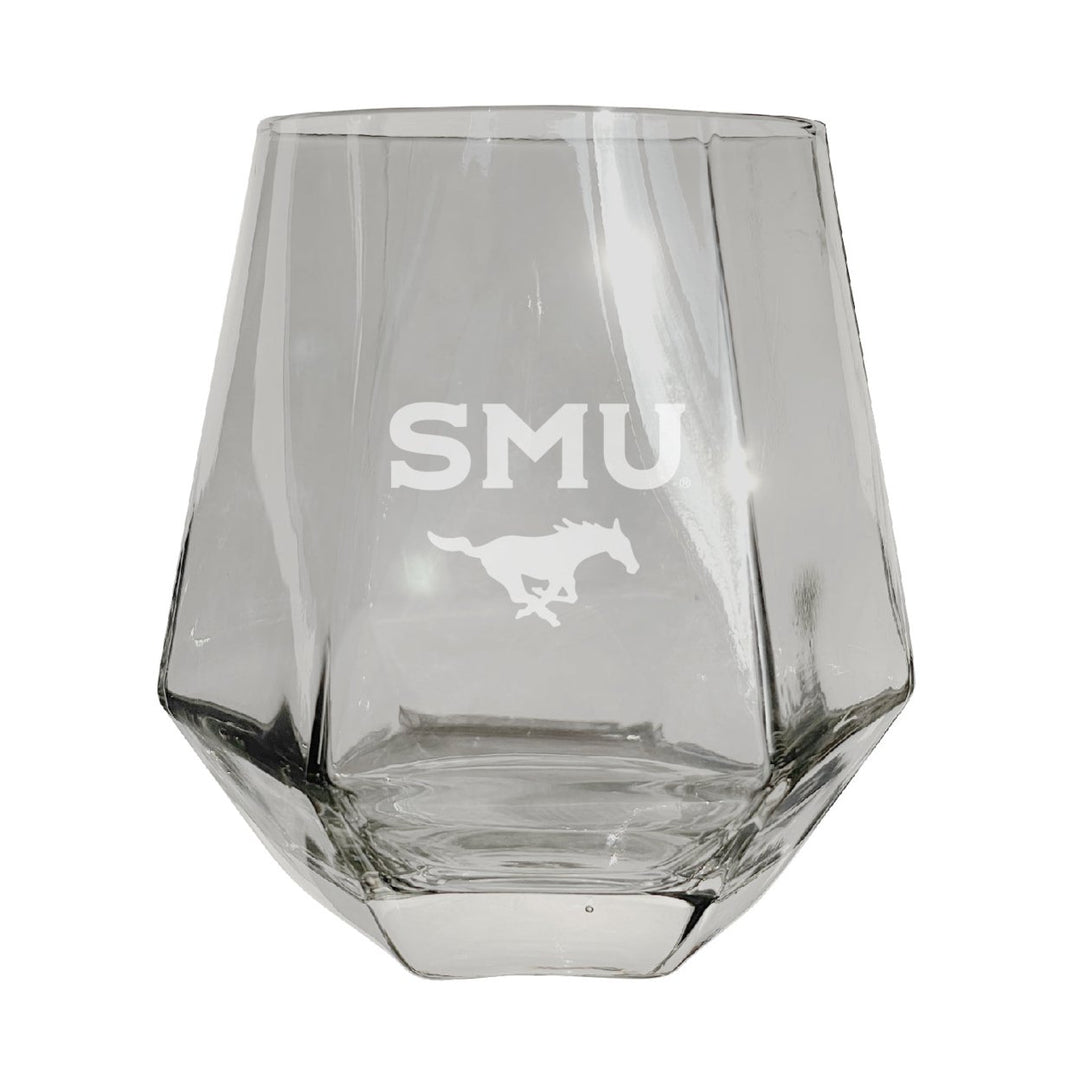 Southern Methodist University Etched Diamond Cut Stemless 10 ounce Wine Glass Clear Image 1