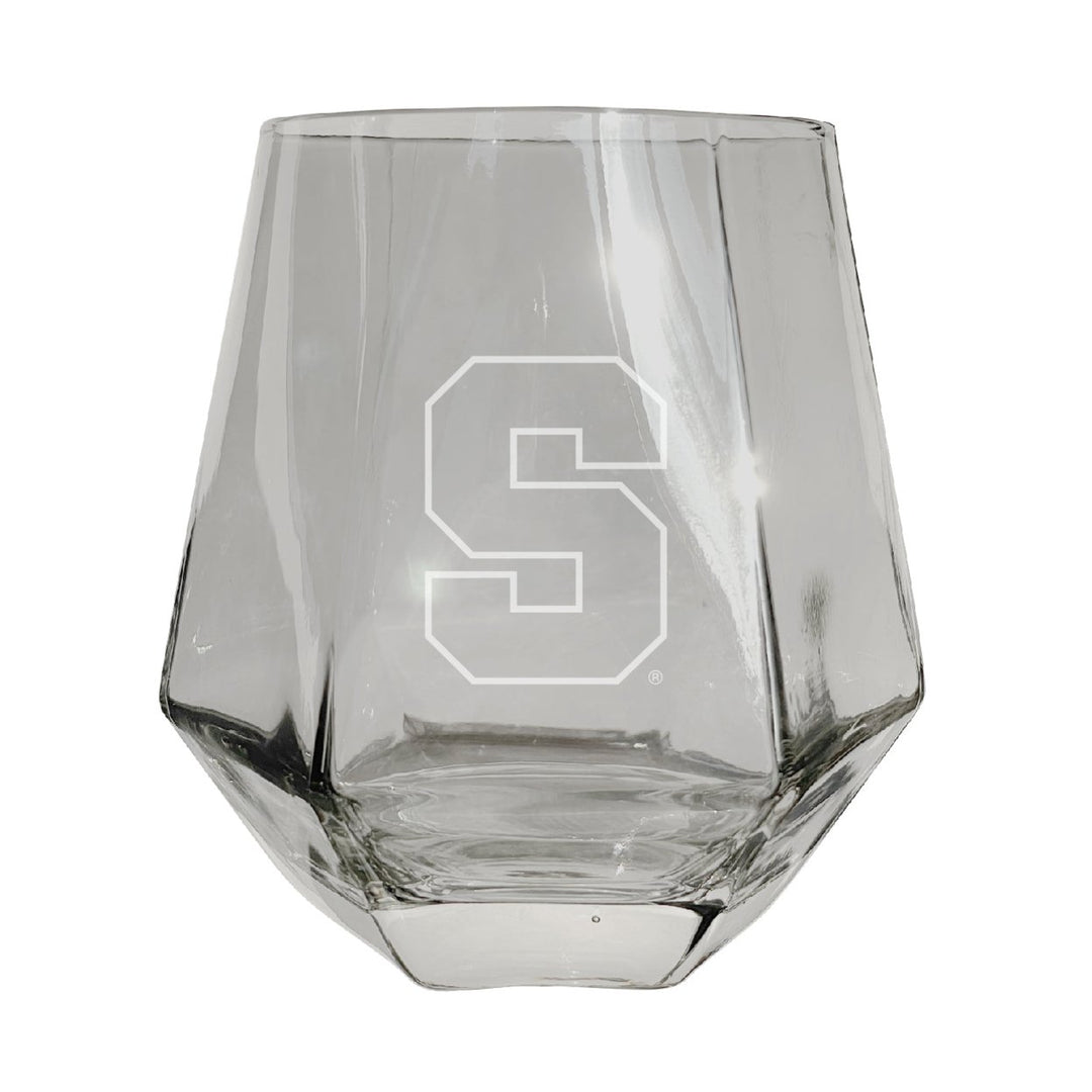 Syracuse Orange Etched Diamond Cut Stemless 10 ounce Wine Glass Clear Image 1