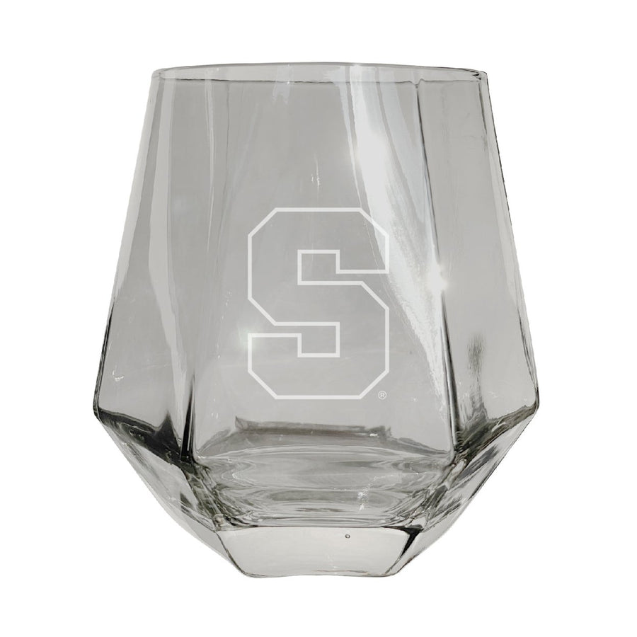 Syracuse Orange Etched Diamond Cut Stemless 10 ounce Wine Glass Clear Image 1