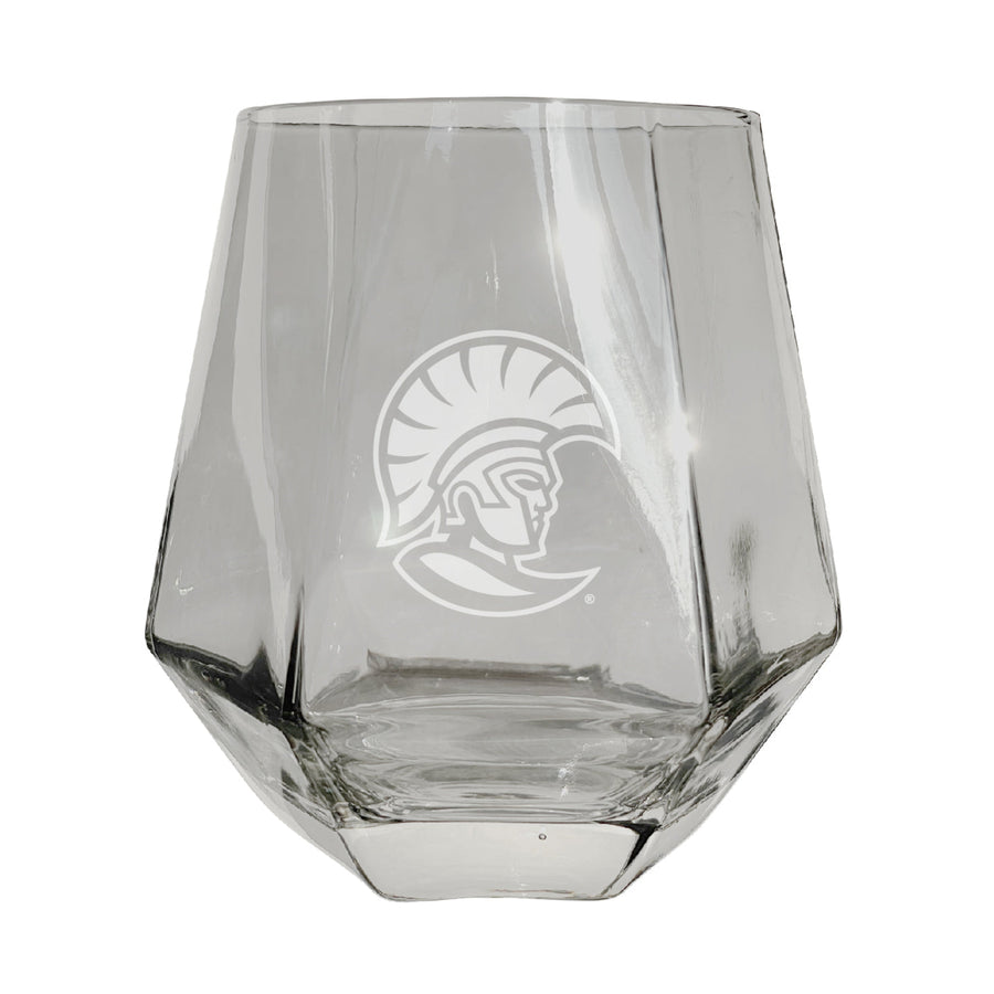 University of Tampa Spartans Etched Diamond Cut Stemless 10 ounce Wine Glass Clear Image 1