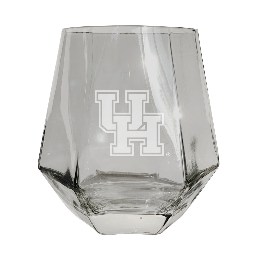 University of Houston Etched Diamond Cut Stemless 10 ounce Wine Glass Clear Image 1