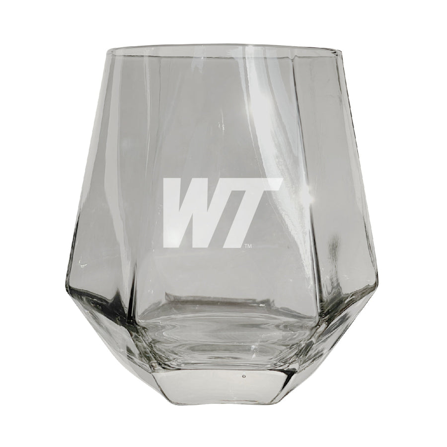 West Texas A&M Buffaloes Etched Diamond Cut Stemless 10 ounce Wine Glass Clear Image 1