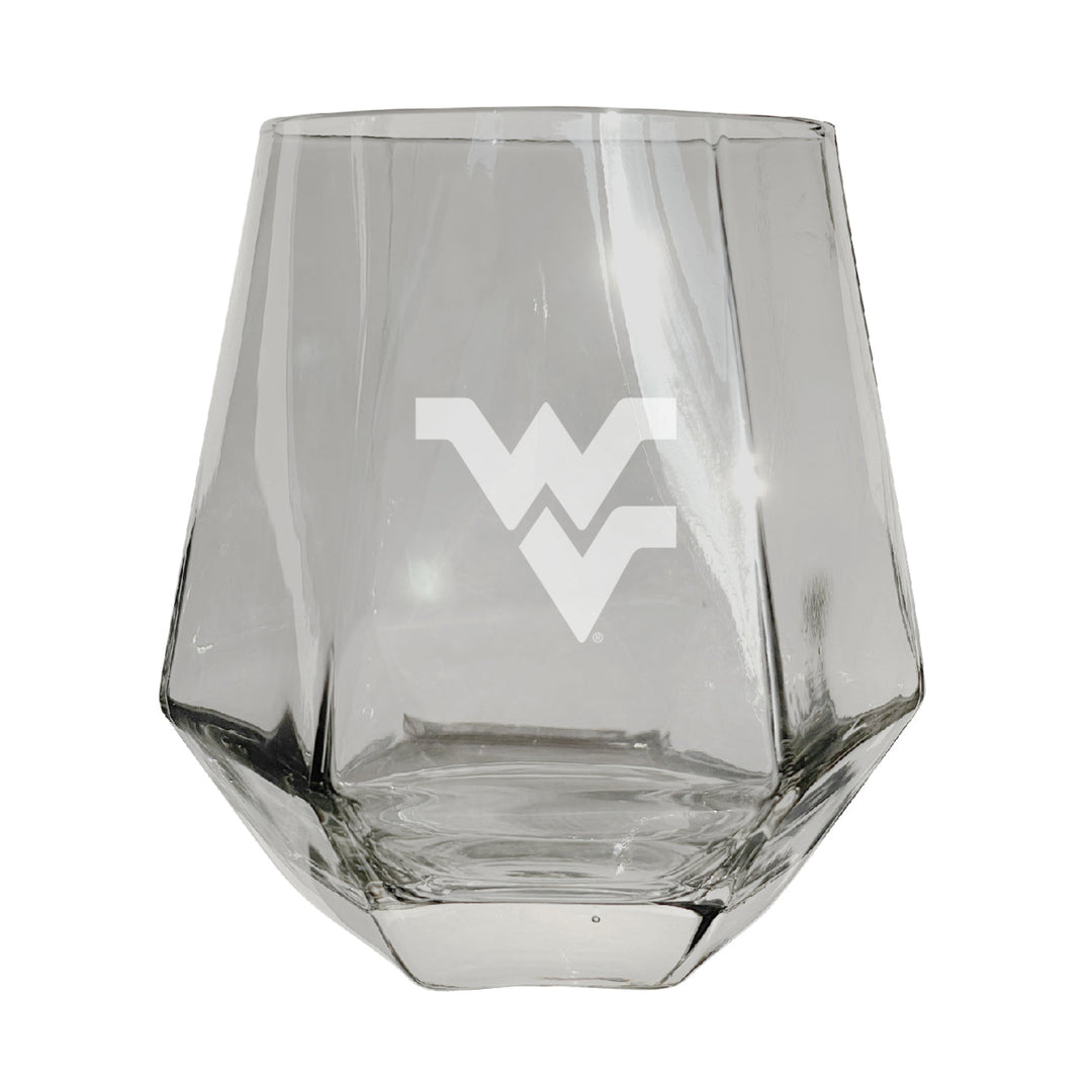 West Virginia Mountaineers Tigers Etched Diamond Cut 10 oz Stemless Wine Glass - NCAA Licensed Image 1