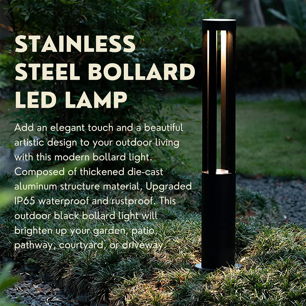 Round Black LED Garden Aluminum Light, Decorative Outdoor Bollard Light for Garden, Pathway, and Driveway Image 2