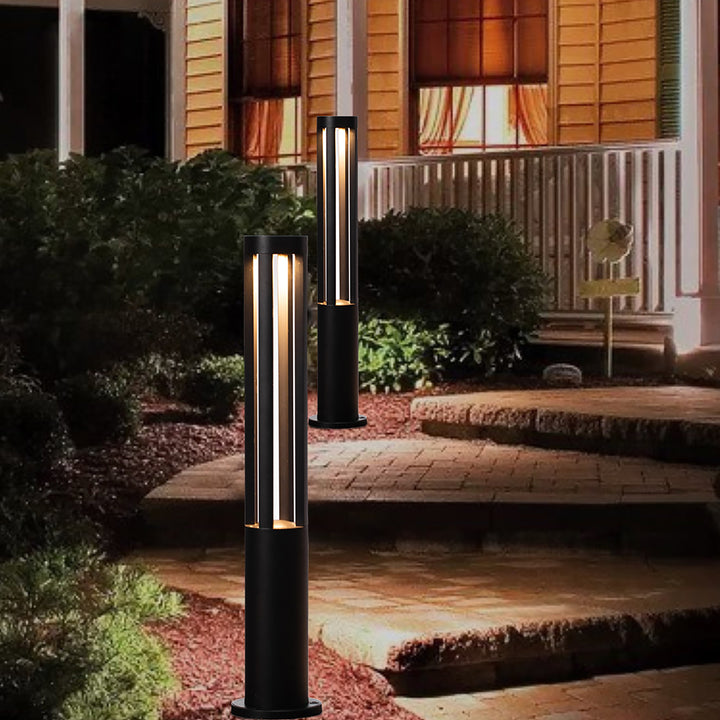 Round Black LED Garden Aluminum Light, Decorative Outdoor Bollard Light for Garden, Pathway, and Driveway Image 4