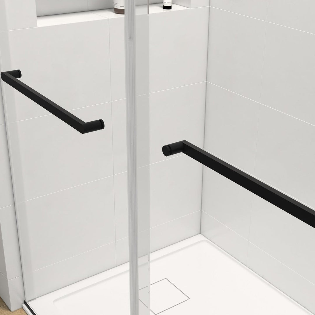 Catalyst 60" W x 76" H Sliding Frameless Shower Door in Matte Black with Clear Glass Image 5