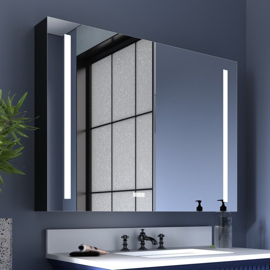 ExBrite 40" W x 30" H LED Large Rectangular Aluminum Alloy Surface Mount Medicine Cabinet with Mirror Image 1