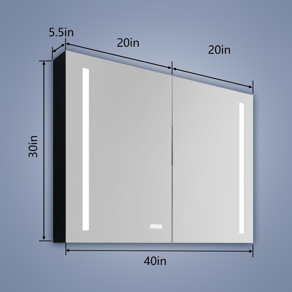 ExBrite 40" W x 30" H LED Large Rectangular Aluminum Alloy Surface Mount Medicine Cabinet with Mirror Image 2