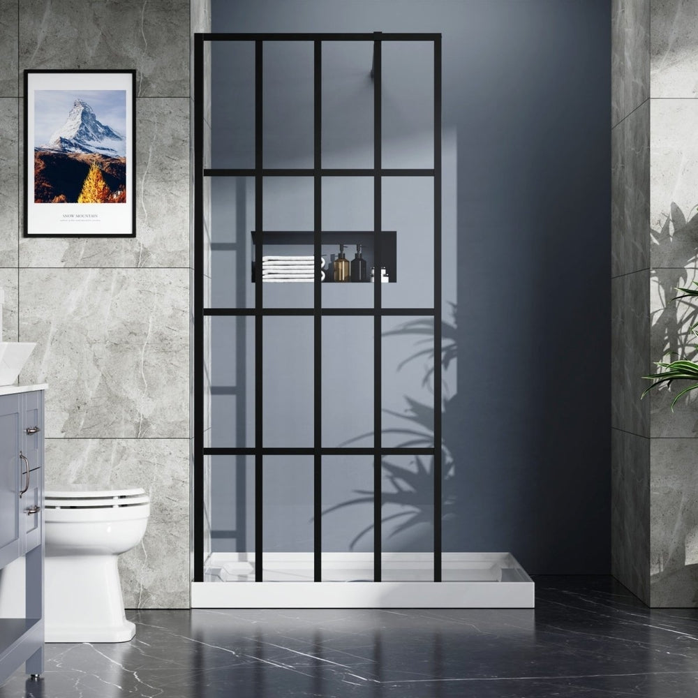 ExBrite-Catalyst 34"W x 72"H Semi-Framed Shower Glass Panel,Shower Screen,Glass Shower Wall,5mm Tempered Glass,Fixed Image 2