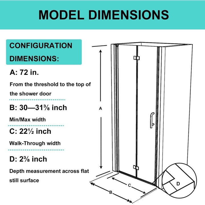 Adapt Semi-Frameless 30-31.3" W x 72" H Folding Shower Door Nickel Glass Image 2