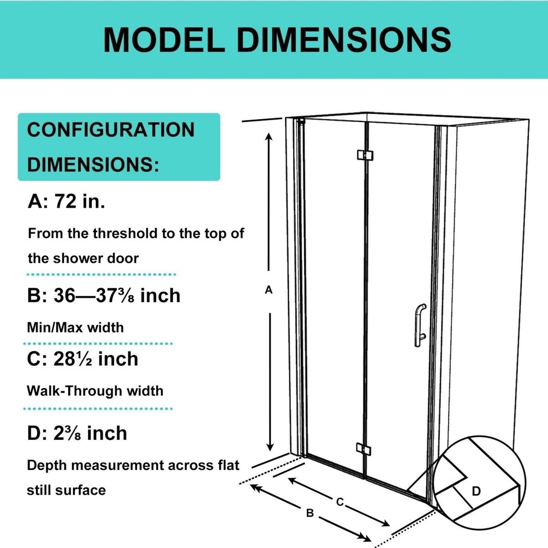 Adapt Bi-Fold Shower Door 36-37.3in W x 72in H Semi-Frameless Nickel Finish Image 2