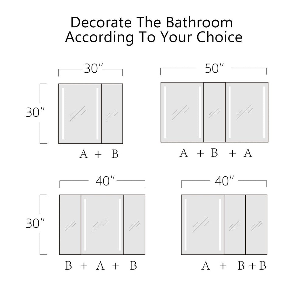 ExBrite 40x30 Inch LED Bathroom Medicine Cabinet Black Surface Mount Double Door Image 2