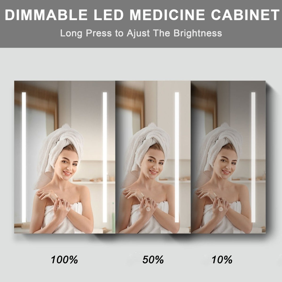 ExBrite 40x30 Inch LED Bathroom Medicine Cabinet Black Surface Mount Double Door Image 6