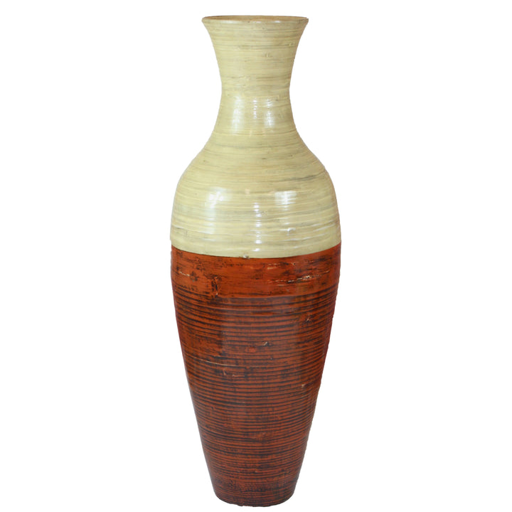 43 Inch Tall Bamboo Floor Vase Natural Two-Tone Elegant Design Image 1