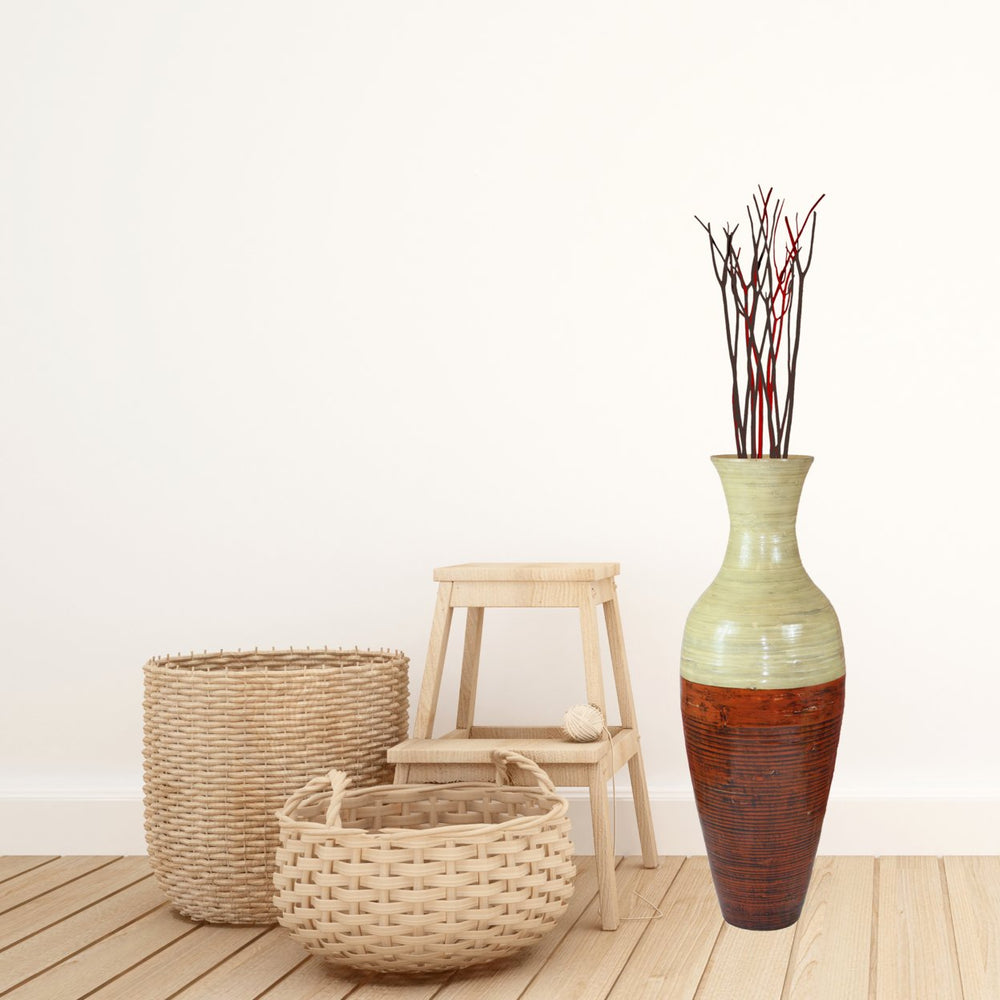 43 Inch Tall Bamboo Floor Vase Natural Two-Tone Elegant Design Image 2