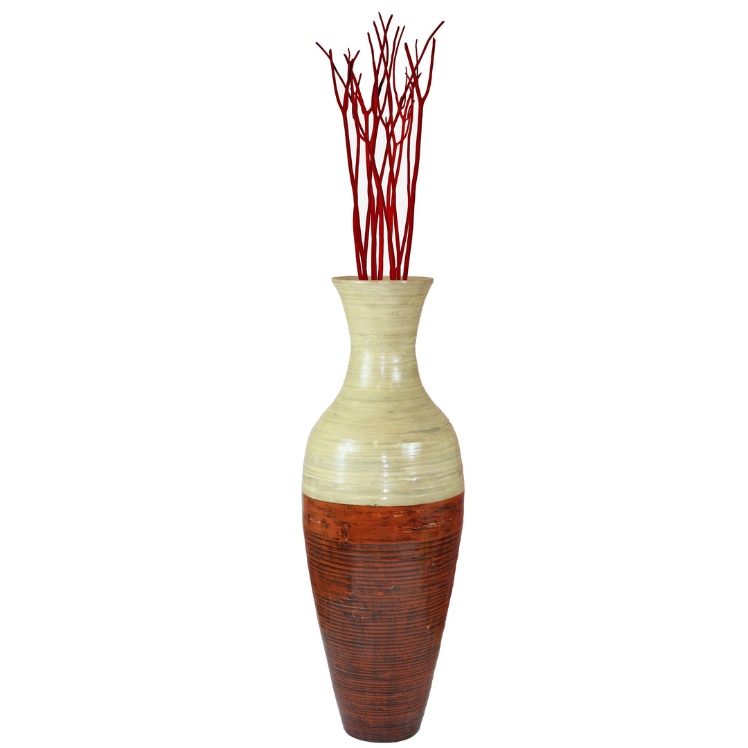 43 Inch Tall Bamboo Floor Vase Natural Two-Tone Elegant Design Image 3