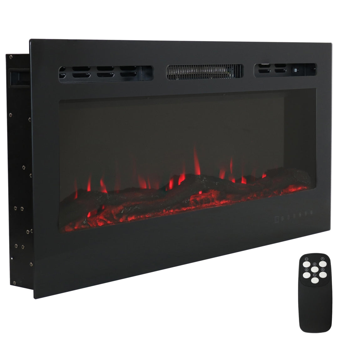 Sunnydaze 40 in Modern Flame Mounted Indoor Electric Fireplace - Black Image 1