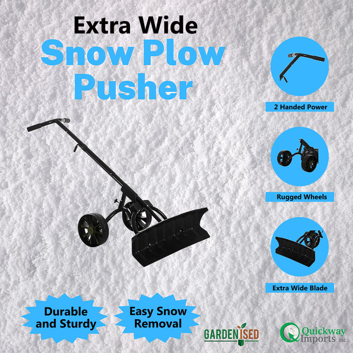 Extra Wide Snow Shovel with Wheels 36 in Heavy Duty Black Reinforced Blade Image 2