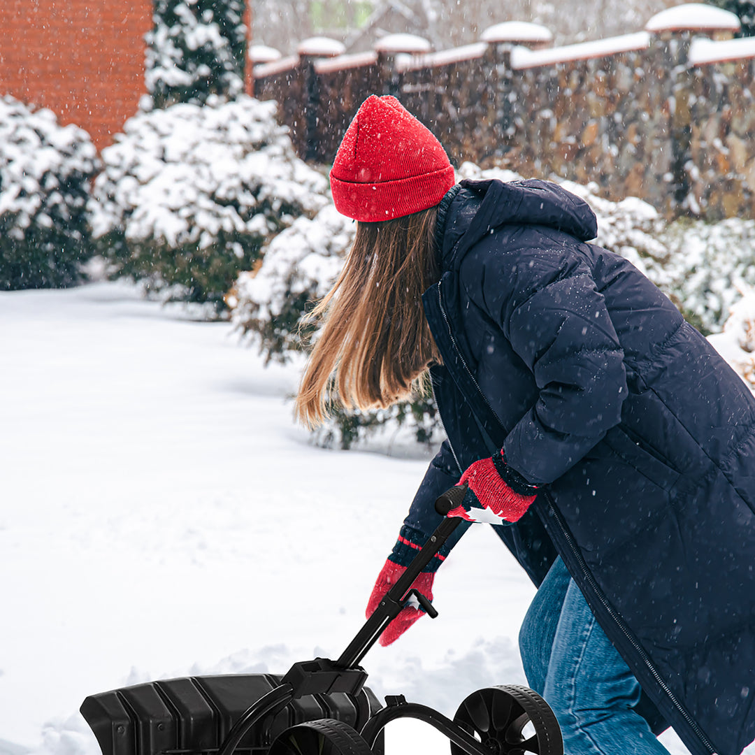 Extra Wide Snow Shovel with Wheels 36 in Heavy Duty Black Reinforced Blade Image 3