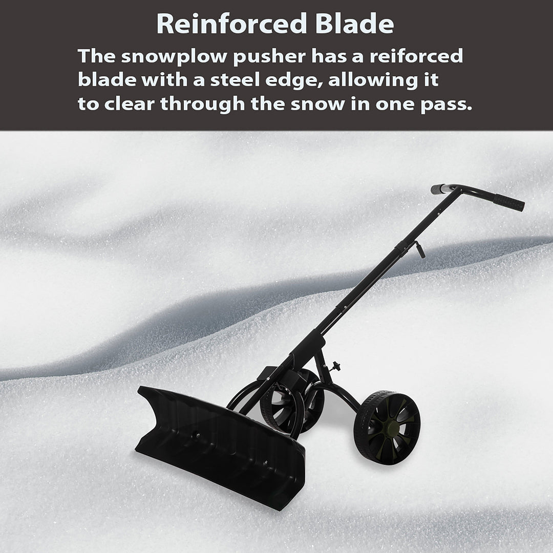 Extra Wide Snow Shovel with Wheels 36 in Heavy Duty Black Reinforced Blade Image 4