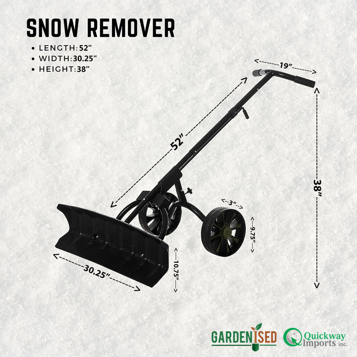 Extra Wide Snow Shovel with Wheels 36 in Heavy Duty Black Reinforced Blade Image 6