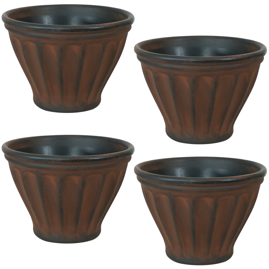 Sunnydaze 16 in Charlotte Dual-Wall Polyresin Planter - Rust - Set of 4 Image 1