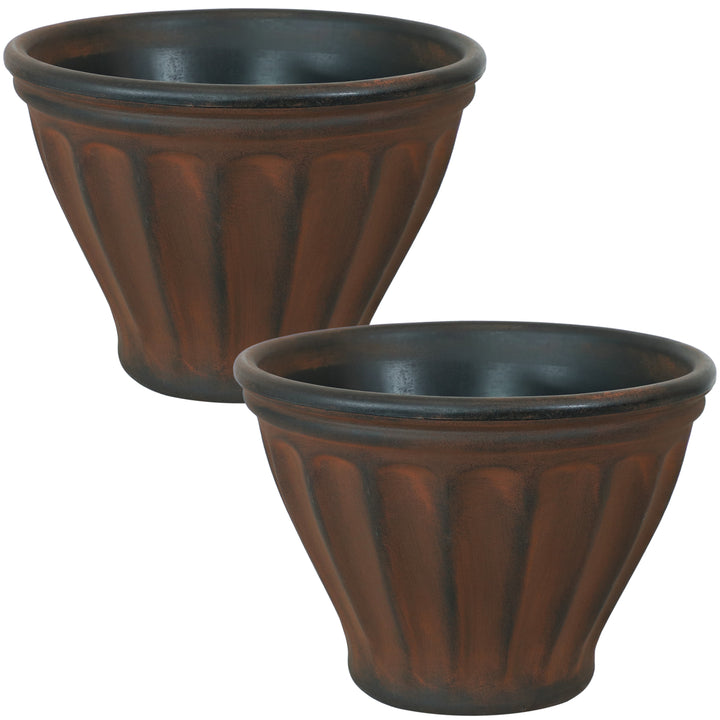 Sunnydaze 16 in Charlotte Dual-Wall Polyresin Planter - Rust - Set of 2 Image 1