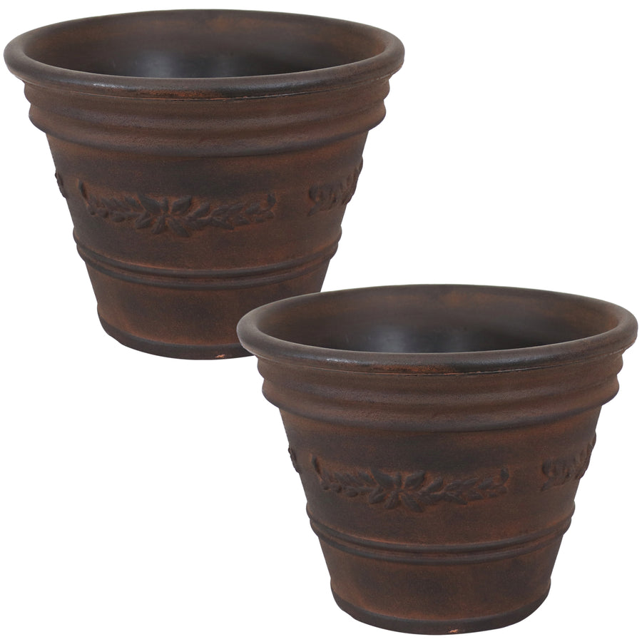 Sunnydaze 13 in Laurel Dual-Wall Polyresin Planter - Rust - Set of 2 Image 1