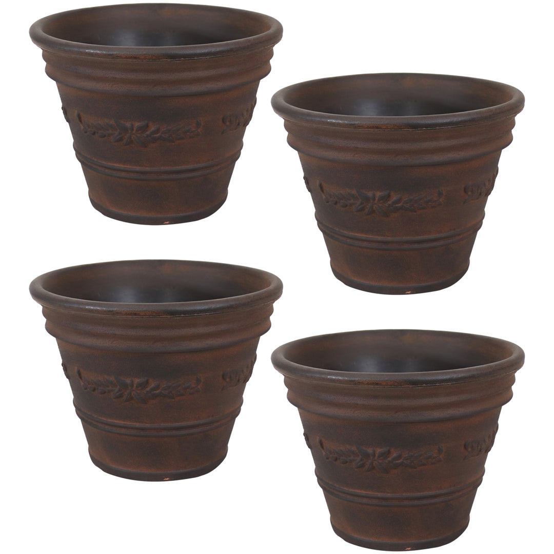 Sunnydaze 13 in Laurel Dual-Wall Polyresin Planter - Rust - Set of 4 Image 1