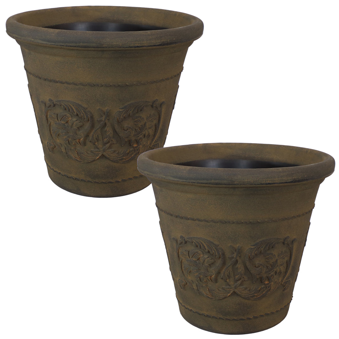 Sunnydaze 19.5 in Arabella Polyresin Outdoor Planter - Sable - Set of 2 Image 1