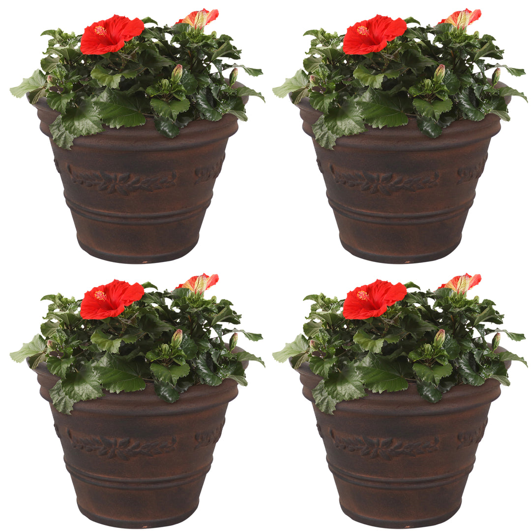 Sunnydaze 13 in Laurel Dual-Wall Polyresin Planter - Rust - Set of 4 Image 5