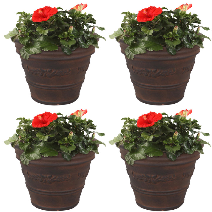 Sunnydaze 13 in Laurel Dual-Wall Polyresin Planter - Rust - Set of 4 Image 5