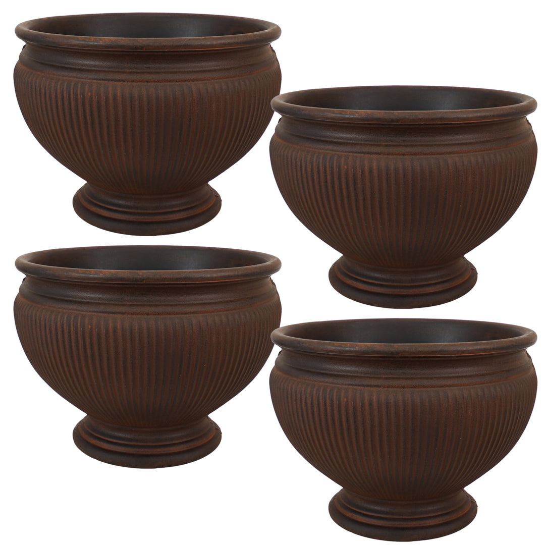 Sunnydaze 15 in Elizabeth Ribbed Urn Polyresin Planter - Rust - Set of 4 Image 1