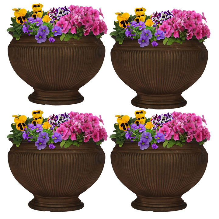 Sunnydaze 15 in Elizabeth Ribbed Urn Polyresin Planter - Rust - Set of 4 Image 5