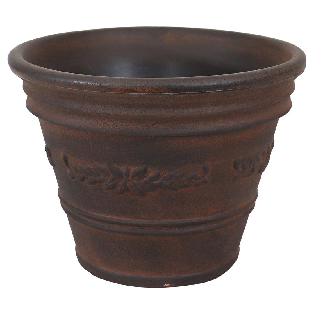 Sunnydaze 13 in Laurel Dual-Wall Polyresin Planter - Rust Image 1