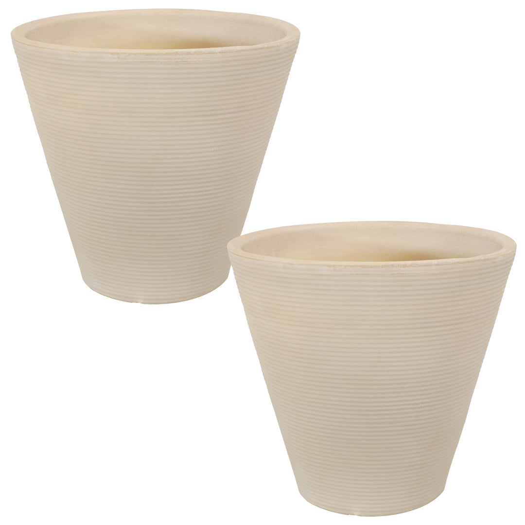 Sunnydaze 15.5 in Walter Dual-Wall Polyresin Planter - Beige - Set of 2 Image 1