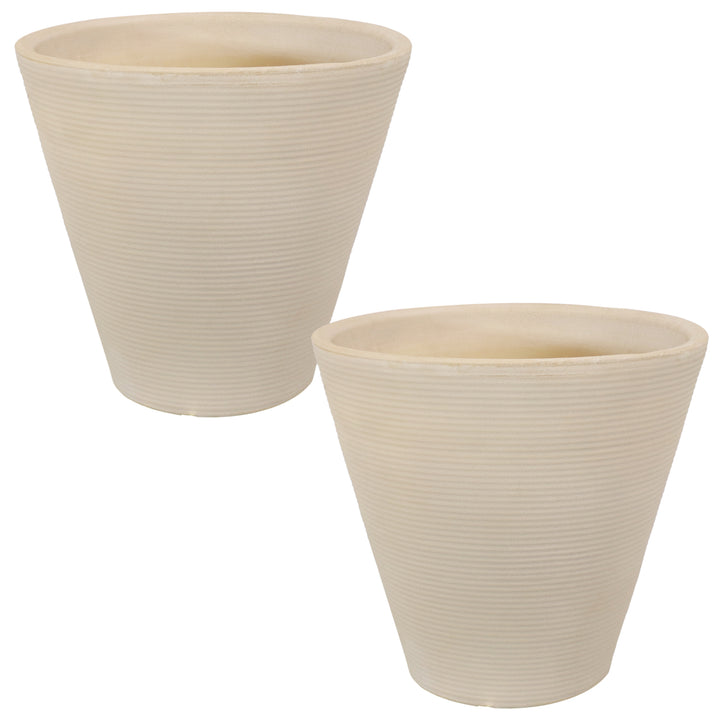 Sunnydaze 15.5 in Walter Dual-Wall Polyresin Planter - Beige - Set of 2 Image 1