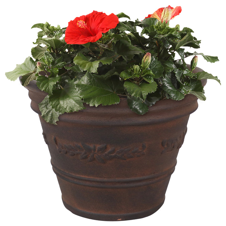 Sunnydaze 13 in Laurel Dual-Wall Polyresin Planter - Rust Image 5