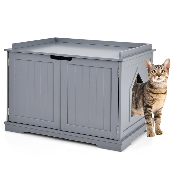 Costway Cat Litter Box Cabinet Furniture Cat Washroom Storage Bench Image 1