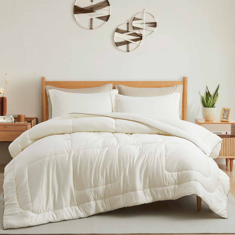All Season Satin Down Alternative Comforter Set with Pillow Shams Image 1