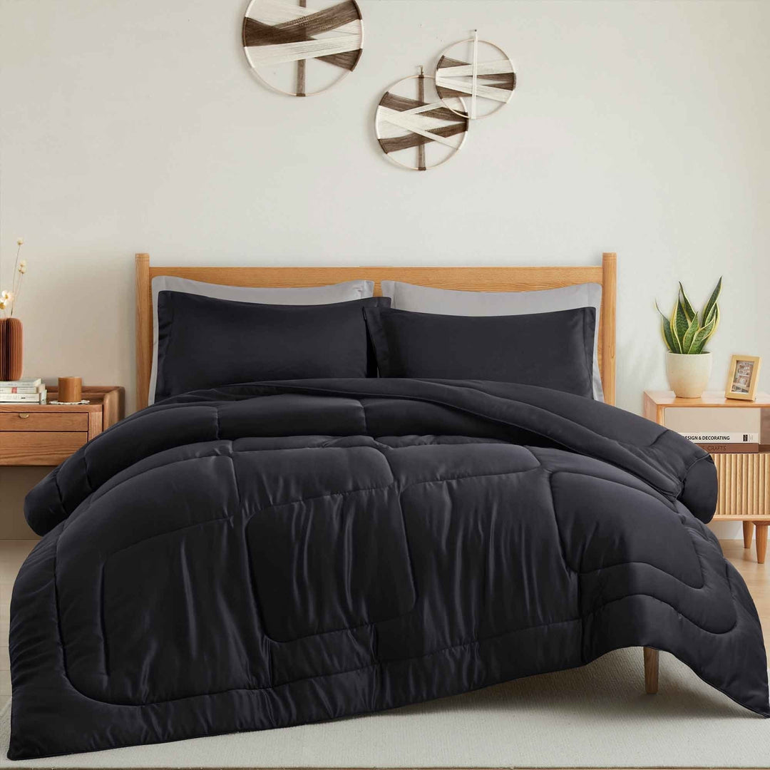 All Season Satin Down Alternative Comforter Set with Pillow Shams Twin Full Queen King Image 1