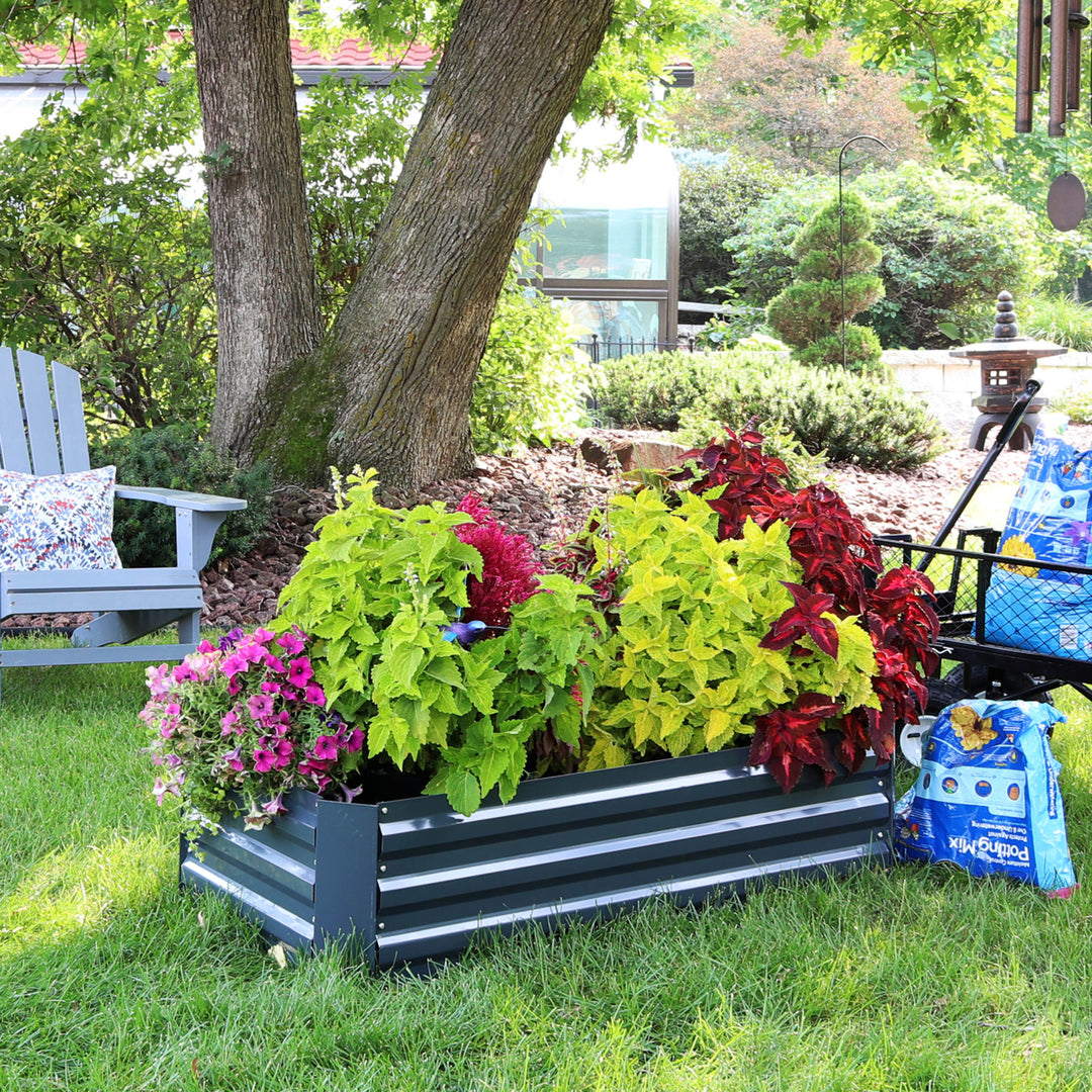 Sunnydaze Galvanized Steel Rectangle Raised Garden Bed - 48 in - Dark Gray Image 4