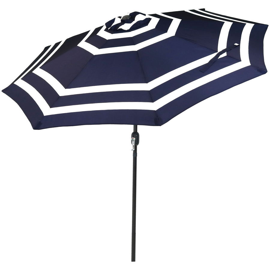 Sunnydaze 9 ft Aluminum Patio Umbrella with Tilt and Crank - Navy Stripe Image 1