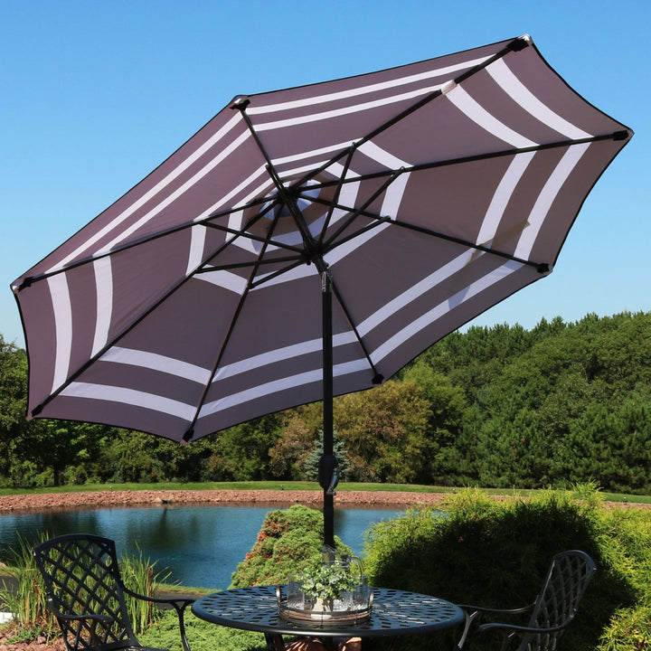 Sunnydaze 9 ft Aluminum Patio Umbrella with Tilt and Crank - Navy Stripe Image 5