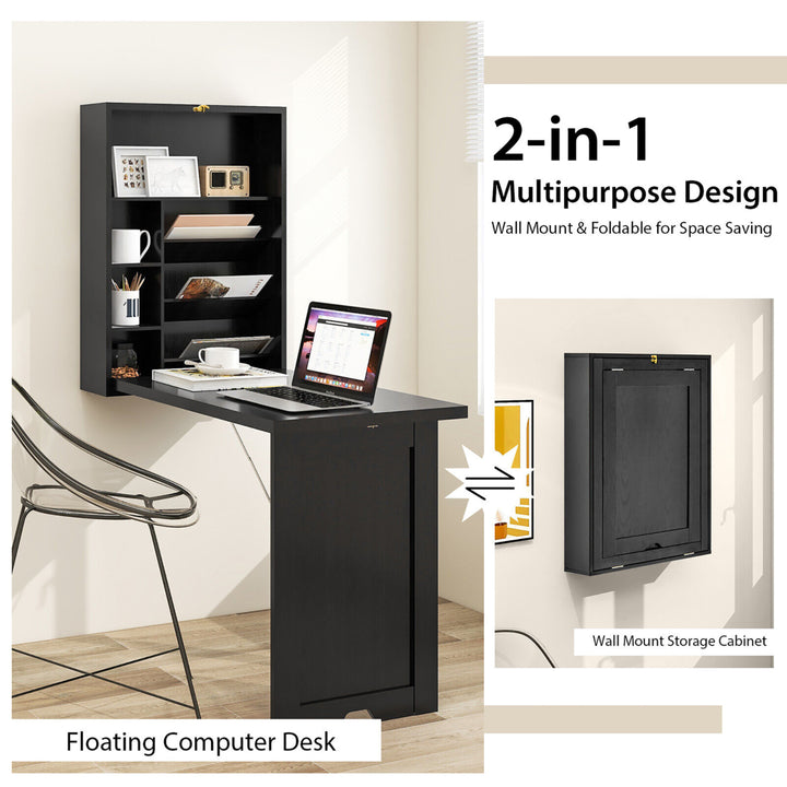 Wall Mounted Fold-Out Convertible Floating Desk Space Saver Writing Table Black Image 8