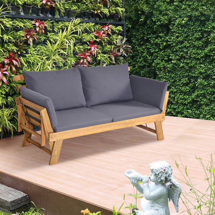 Adjustable Patio Sofa Daybed Acacia Wood Furniture w/ Cushion Pillow Image 4