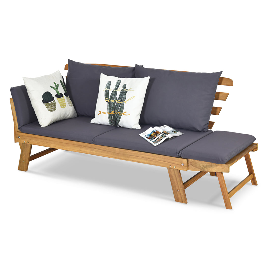 Adjustable Patio Sofa Daybed Acacia Wood Furniture w/ Cushion Pillow Image 10